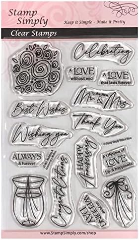 Carimbo Simplesmente Clear Stamps Wedding and Anniversary desejos - Vaso de flor Folha de 4x6 polegadas - 15 peças