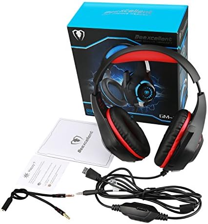 fone de ouvido Redhoney Gaming com microfone para PS4, PC, Xbox One, fones de ouvido de jogos de ouvido, som surround, redução de ruído, controle de volume fácil, conector de 3,5 mm e iluminação LED