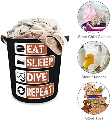 Comer sono mergulhar repita de lavanderia cesto de cesta de lavagem de lixo saco de armazenamento colapsível alto com alças