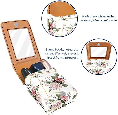 Caixa de armazenamento de batom portátil Bolsa de cosmética pequena aquarela rosa Aquarela floral Flor de rosa Borda