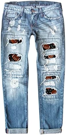 Miashui Momens Jean Romers e Mumpsuits Calças Jeans Jeans Baseball Imprimir calças rasgadas calças jeans para mulheres 24