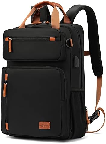 DWQOO 3 em 1 Laptop de viagem Mochila, sacos de computador de 15,6 polegadas para homens e mulheres, expansível, material de nylon, pasta conversível, preto