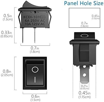 Chave de balanço Zaahh 10pcs on-off KCD1 15x21 Milímetros de 2pin Tipo de embarcação de embarcação 6a 250 v 10a