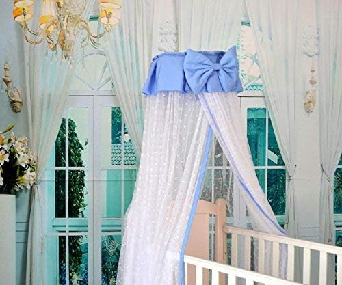 Ruihome Dome Style Hanging Baby Mosquito Led Bursery Cama com decoração azul de bowknot, rede com suporte