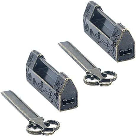 MY MOLONEY 2-PACK Antique Bronze Flor esculpida Flor Padlock Padlock Small vintage Decorativa Lock Old Chinese Lock com