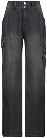 Miashui Jean Bell Bottom Pants for Women Plus Size Size Moda Casual Casual Caia Alta Chaz Multi Pocket Plus Tamanho