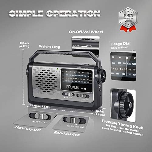 Rádio portátil retro AM FM FM Rádio de Rádio Curto Operado Rádio Vintage com alto -falante Bluetooth, Prunus J15 Rádio portátil AM