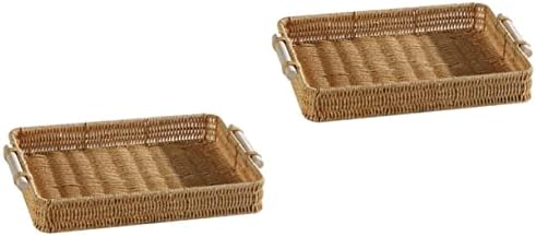 Veemon 2pcs bandeja de chá bandeja bandeja bandeja de armazenamento cestas de armazenamento acessórios de mesa de utensílios de utensílios de utensílios de fruta cesta de pão rústico para tecer cestas de mercearia de cestas de tecido