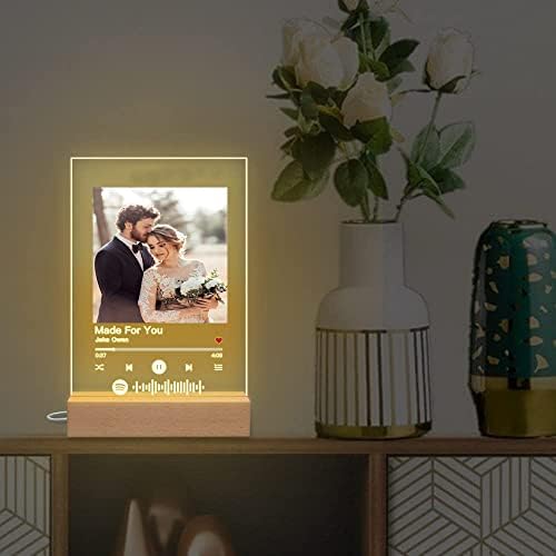 Bibabo Personalizado acrílico Spotify Glass Music Placa com foto, capa de álbum de imagem transparente personalizada, Scannable, Led