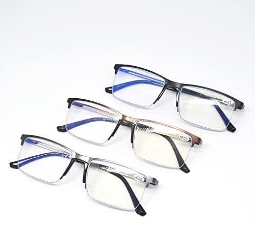 Ytljgj 3 pares lendo óculos para mulheres e homens, metal anti -azul, leitores de qualidade Spring Hinge Computer Glasses