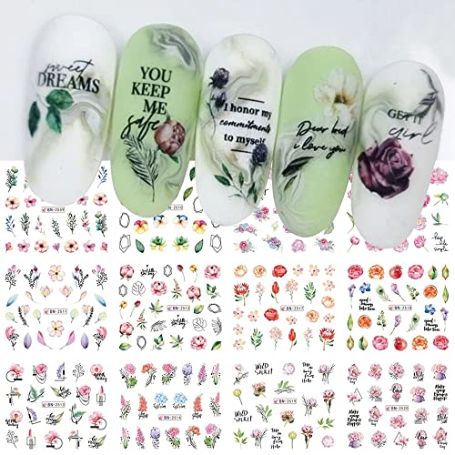 12pcs Flores Decalques de adesivo de unhas Mistura de folhas de flor mista Folha de folhas para suprimentos de decoração