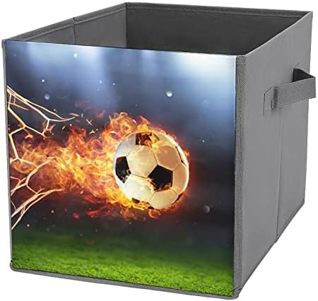 Bola de futebol ardente em cubos de armazenamento de gols com alças Bins de tecido dobrável Organizando cestas para prateleiras armário