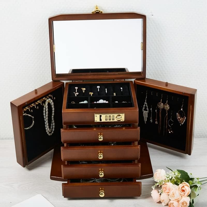 Caixa de jóias de madeira mmllzel para mulheres Organizador de madeira maciça com jóias combinadas de bloqueio armazenamento