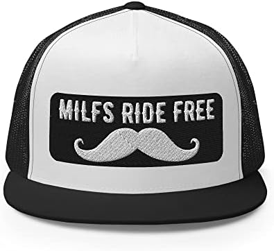 MILFS Ride grátis Bigode Rides Funny Trucker Hat Snapback Flatbill Cap