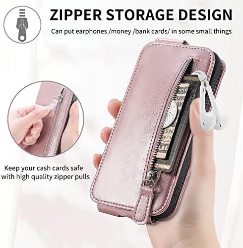 Casca de carteira com zíper do ccsmall para Samsung Galaxy S22 5G, PU Leather [bolsa de caça -níqueis de cartão com tampa de