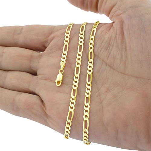 Nuragold 10k Gold amarelo de 4,5 mm Figaro Chain Link Colar pingente, masculino Feminino de lagosta 16 18 20 22 24 26 28 30 - jóias de ouro reais