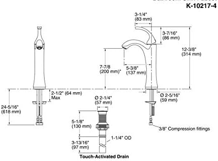 Kohler K-10217-4-CP Fauceta de pia de banheiro Forté, cromo polido