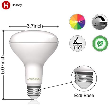Helloify BR30 Lâmpada de inundação LED, 9W, 65W equivalente, 5000k Luz do dia Branco, Lâmpada de Energia para Escritório/Home,