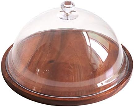 Bandeja de bolo de madeira de Yarnow com cúpula de vidro redonda clara cloche cúpula de bolo servidor servidor de