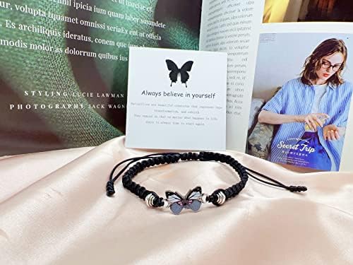 Cjiayujew sempre acredita em si mesmo pulseira de borboleta, pulseiras de tecido ajustável para garotas adolescentes, pulseiras de charme de borboletas