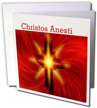 Imagem 3drose de Feliz Páscoa em grego com Red Fiery Cross - Cartão de Greeting, 6 x 6, solteiro