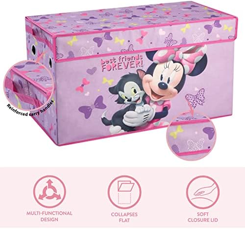 Ideia Nuova Disney Minnie Mouse Rouno de armazenamento de brinquedos infantis dobráveis, durável com tampa macia, 28,5 x14.5