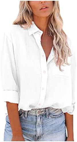 Camas de botão do pescoço para mulheres para mulheres, botão de cor sólida para baixo camisetas