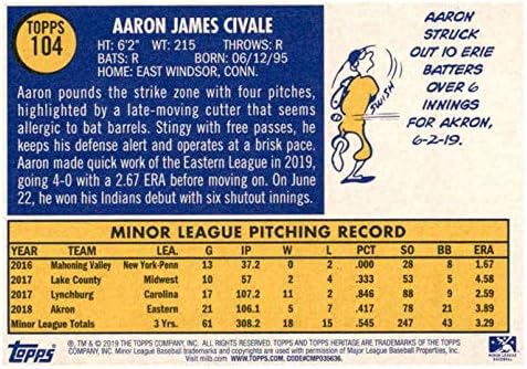 2019 Topps Heritage Menors 104 Aaron Civale RC Rookie Akron Rubberducks Baseball Trading Card
