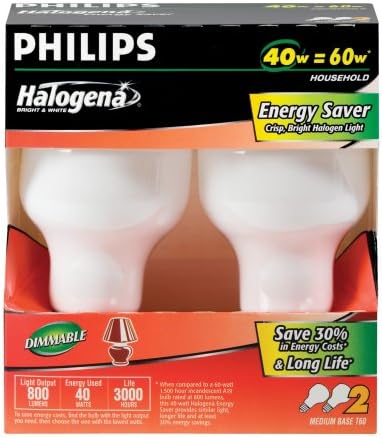 Philips 209676 Halogena Energy Saver 40 watts, 60 watts equivalente, lâmpada doméstica T60, 2-pacote