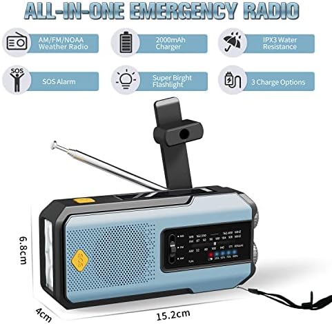 Ironsnow Solar Emergência NOAA Rádio meteorológica Dínamo de manivela manual Dínamo de auto -energia Am FM WB Radio 3 lanterna