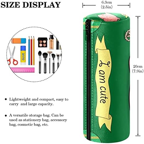 Caixa de lápis Guerotkr, bolsa de lápis, caixa de lápis, caixa de lápis estética, padrão verde de porco animal rosa