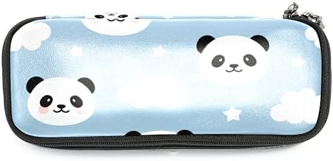 Padrão fofo de panda com nuvens bolsa de capa lápis de couro com bolsa de artigos de papelaria dupla com zíper para meninos de trabalho