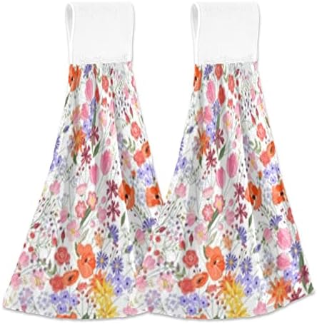 Toalhas de mão de cozinha de flor da primavera jstel com loops suspensos, toalha de mão absorvente 2 pacote de louça de cozinha