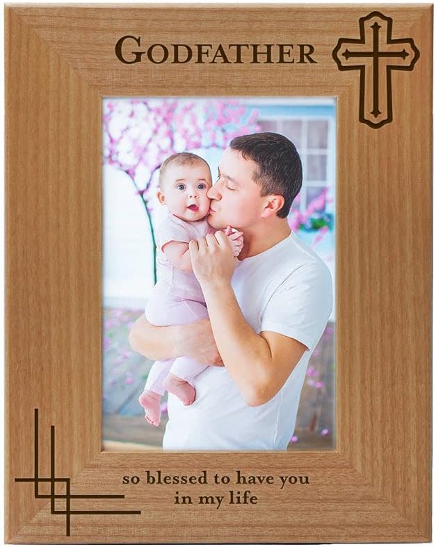 Godfather Gift of Godchild - padrinho com moldura de cross cross, padrinho gravado em madeira natural de madeira, presentes