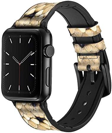 CA0718 Diamond Rattle Snake Graphic Print Leather & Silicone Smart Watch Band Strap para Apple Watch Iwatch Tamanho 42mm/44mm/45mm
