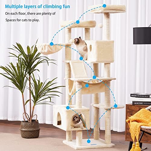 HEY BROTHER CAT TREE, XL Cozy Cat Tower, Condomínio de Cat de 69 polegadas de altura com rede, cesta, postes de arranhões, 2