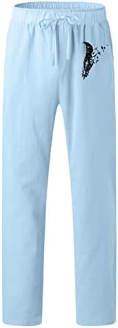 Calças de linho de algodão masculino de verão de pijama de pijama com estampa de penhas na cintura de luta de joia de ioga de corpo inteiro