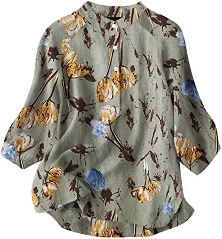 Tampas plus size para mulheres camisetas de linho de algodão moda moda estampa floral manga curta casual fit slowneck