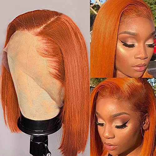 Sogram Hair Ginger Orange Bob Wig Human Human Human reto 12 polegadas 13x4 Perucas frontais de renda Cabelo humano pré -arrancado