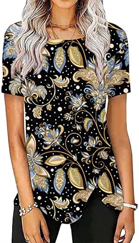 Gianthong feminino 2023 camisetas casuais de verão V de pescoço de manga curta de túnica de túnica decoração de impressão floral solta ajuste confortável blusas confortáveis