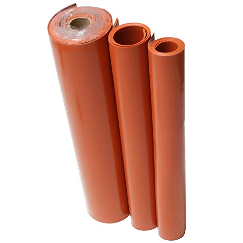 Folha de silicone, durômetro 50A, acabamento liso, apoio adesivo, laranja, 0,032 de espessura, largura de 0,75, 36 de comprimento