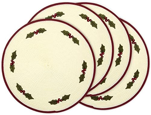 Fairylee Christmas Round Placemats Conjunto de 4, Placemats de visco bordados para a mesa de jantar de cozinha Placemats