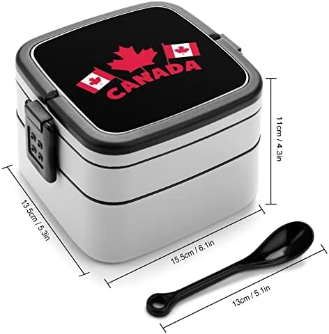 Bandeiras de bandeiras do dia do Canadá Box de camada dupla portátil BENTO Caixa de grande capacidade Contêiner de alimentos de alimentos com colher