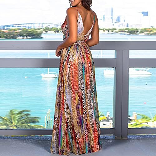 Vestidos boêmios para o verão feminino de verão, vestido sem mangas Deep V pescoço, Festa Floral Praia Festa Maxi Flowy