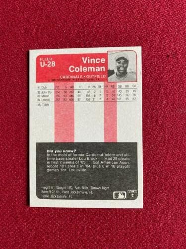 1985, Vince Coleman, Cartão Fleer Rookie autografado - Cartões autografados de beisebol