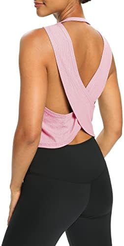 Bestisun feminino aberto tops back tops cortados solto ajuste com nervuras de ioga tampas de ioga sem camisa esportiva