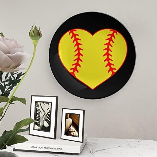 Love Baseball Heart Bone China Decorativa Placas Cerâmicas Artesanato Com Display Stand for Home Office Wall Decoração