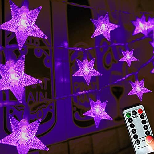 Luzes de corda de estrela roxa de Houyu para quarto, bateria 50Leds Purple Halloween Star Fairy Lights Kids Tents, Camping