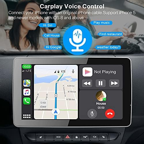 9 Estéreo de carro único com Apple CarPlay, Receptor multimídia ajustável em AboutBit com phonelink/bluetooth/mic/dual USB/AM