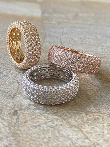 Barzel Womens Wide Eternity Ring Banda de casamento 18K Gold em ouro branco ou ouro rosa banda larga banda cubic zirconia eternity band anel